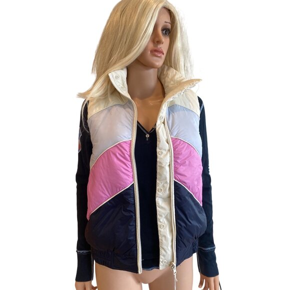 NWT Marine Layer XS Reversible Antuco Puffer Vest Ivory Pink colorblock $158 - Picture 6 of 17